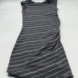 Athleta XSmall Gray Stripe Carefree Tee Dress Ruched Sides Athletic Casual Cap